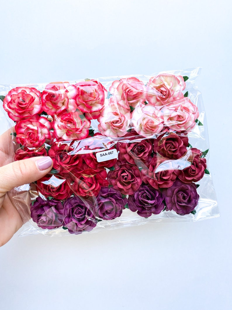 25-50 Tea Rose Mulberry Paper Flowers 40 mm CHOOSE COLOR Paper Roses, Mulberry Roses Peach, Blue, Earth, White, Rainbow, Purple, Red Red - 0319- SAA067