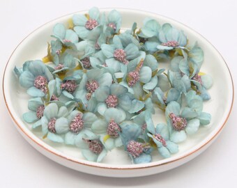 50 Tiny Blossoms in LIGHT BLUE - Read Description - Artificial Flowers - Pastel Blossoms - ITEM 01496