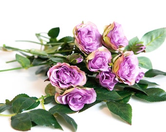 10 Bud to Bloomed Roses in Purple plus foliage - Artificial Flowers - ITEM 01364