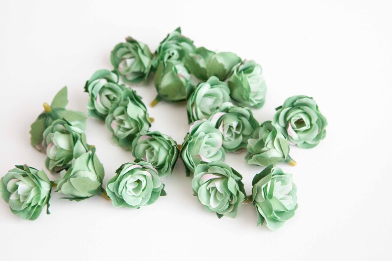 30 Mini Roses in Two Tone Sage Green SMALL Artificial Roses Etsy