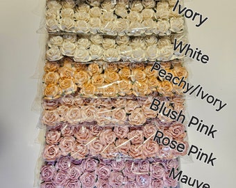 50 Small Wild Roses Mulberry Paper -30mm -CHOOSE COLOR- Paper Flowers, Paper Roses, Mulberry Roses - Rose Pink, Blush, Rainbow, Ivory, White