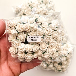 100 Open Rose Mulberry Paper Flowers in Ivory/White 10-25mm CHO0SE SIZE Paper Roses Ivory Paper Roses,Ivory Roses, Tiny Roses 15mm - 0107