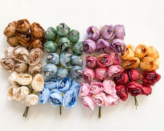 6-12 Small Dry Silk Roses on Wire Stems - CHOOSE COLOR - Sold As Is, Artificial Rose Flowers, Artificial Roses, Corsage Flowers