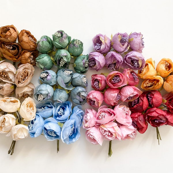 6-12 Small Dry Silk Roses on Wire Stems - CHOOSE COLOR - Sold As Is, Artificial Rose Flowers, Artificial Roses, Corsage Flowers