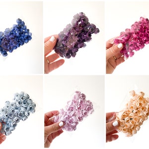 50 Tiny Buttercup Mulberry Paper Flowers on Wire Stems - Blue, Purple,Fuchsia Tones - CHOOSE COLOR