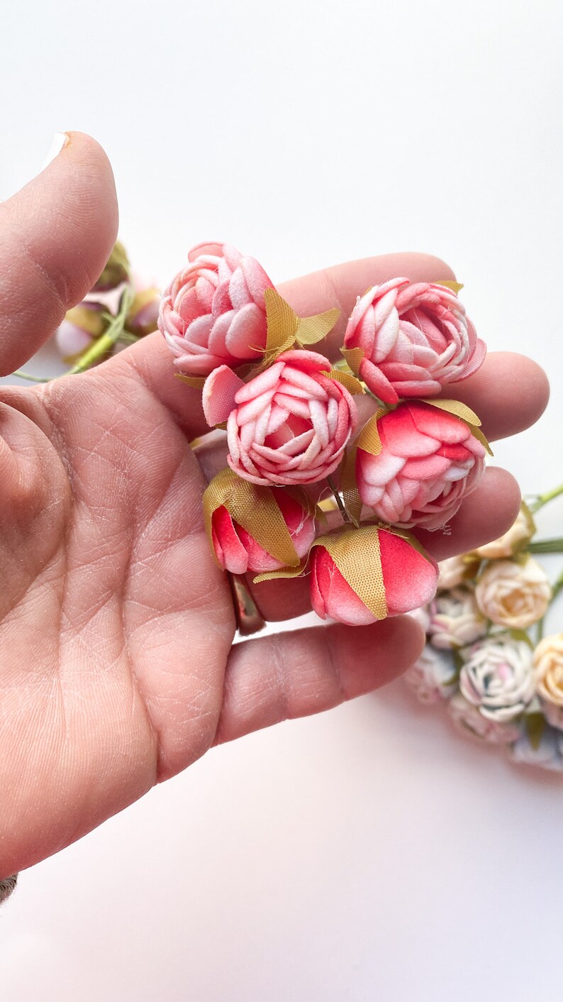 12 Mini Felt Rose Flowers on Wire Stems Artificial Flowers, Tea Rose, Mini Flowers CHOOSE COLOR Red - 01266