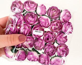 25 Mulberry Paper Ranunculus Buds in Plum Orchid/White - Artificial Flowers, Paper Flowers, Paper Ranunculus - ITEM 01723