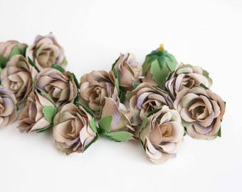 30 Mini Roses in Khaki Gray - SMALL Artificial Roses -see description- ITEM 01223