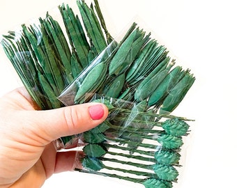 100 Mulberry Paper Green Grass Blades or Rose Leaves on Wire Stems -Choose BLADE Size - Paper Leaves - Paper Leaf - Rose Leaf
