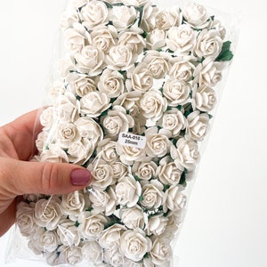 100 Open Rose Mulberry Paper Flowers in Ivory/White 10-25mm CHO0SE SIZE Paper Roses Ivory Paper Roses,Ivory Roses, Tiny Roses image 3