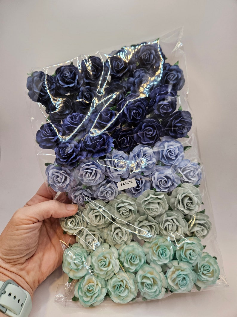 25-50 Tea Rose Mulberry Paper Flowers 40 mm CHOOSE COLOR Paper Roses, Mulberry Roses Peach, Blue, Earth, White, Rainbow, Purple, Red image 10