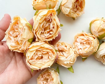 5 Dry Look Budding Peonies in Soft Yellow- Artificial Flowers- Artificial Peony- Peony Heads- Flower Crown - Flower Letter - DIY -ITEM 01627