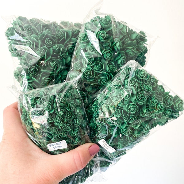 100 Open Rose Mulberry Paper Flowers in Green - 10-25mm- CHO0SE SIZE - Paper Roses - Green Paper Roses, Green Roses, Tiny Green roses