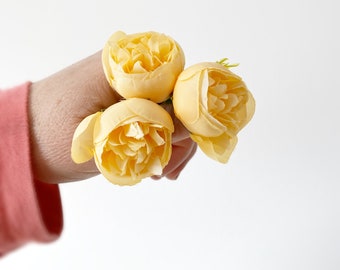 12 Mini Peonies in Yellow - Silk Artificial Flowers, Yellow Peonies, Small Flowers - ITEM 01596