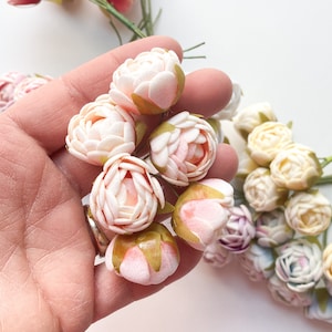 12 Mini Felt Rose Flowers on Wire Stems Artificial Flowers, Tea Rose, Mini Flowers CHOOSE COLOR Light Pink - 01510