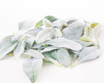 18 Pieces Lambs Ear Leaf Foliage in Flocked Green - Artificial Lambs Ear, Faux Lambs Ear, Flower Crown Filler - ITEM 01397