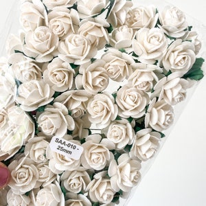 100 Open Rose Mulberry Paper Flowers in Ivory/White 10-25mm CHO0SE SIZE Paper Roses Ivory Paper Roses,Ivory Roses, Tiny Roses image 4