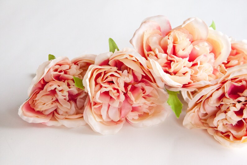 005 silk roses 5 Fully Bloomed Vintage Inspired Shabby Chic Pink and Cream Cabbage Roses ITEM