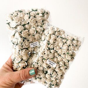 100 Open Rose Mulberry Paper Flowers in Ivory/White 10-25mm CHO0SE SIZE Paper Roses Ivory Paper Roses,Ivory Roses, Tiny Roses image 2