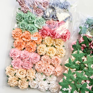 25-50 Tea Rose Mulberry Paper Flowers 40 mm CHOOSE COLOR Paper Roses, Mulberry Roses Peach, Blue, Earth, White, Rainbow, Purple, Red Spring- 1567 -SAA318