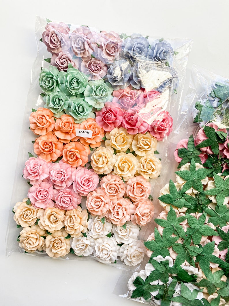 25-50 Tea Rose Mulberry Paper Flowers 40 mm CHOOSE COLOR Paper Roses, Mulberry Roses Peach, Blue, Earth, White, Rainbow, Purple, Red Spring- 1567 -SAA318