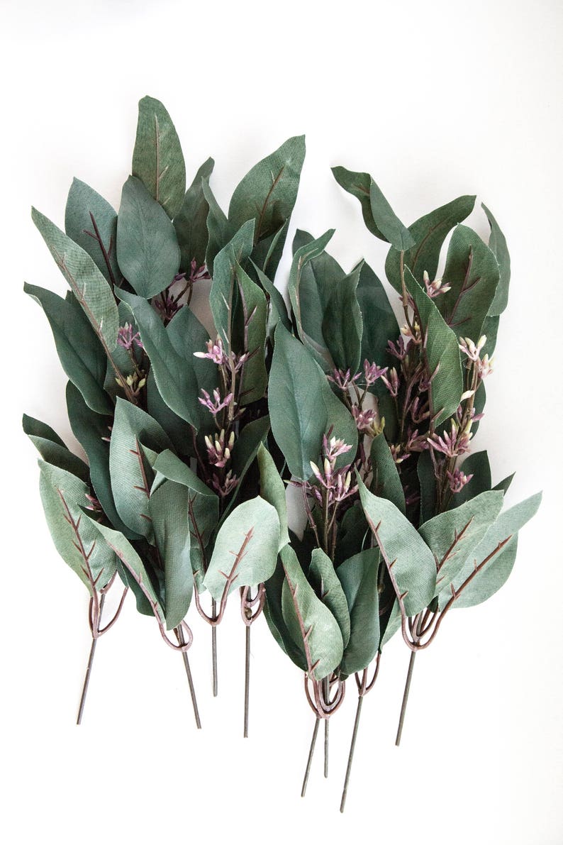 7 Artificial Eucalyptus Stems in Dark Green Artificial Etsy