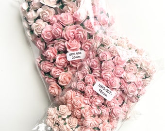 100 Open Rose Mulberry Paper Flowers in Pink Tones Mix - 10-25mm- CHOOSE SIZE - Paper Roses - Light Pink Roses, Roses, pink paper flower