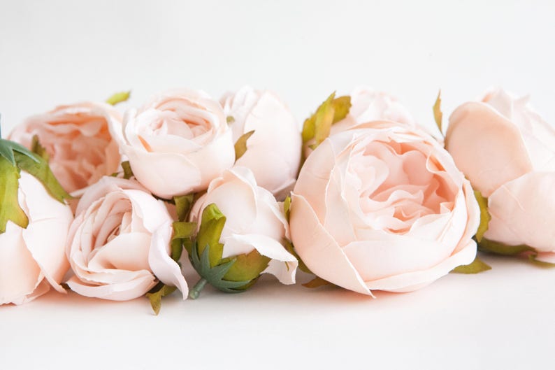 Set of 9 Small to Large Cabbage Roses in Creamy Blush Pink Flowers, Silk flowers, Artificial Flowers read description ITEM 01194 image 6