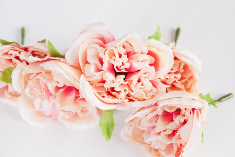 005 silk roses 5 Fully Bloomed Vintage Inspired Shabby Chic Pink and Cream Cabbage Roses ITEM