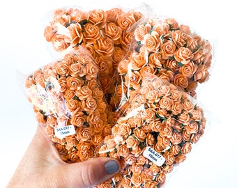 100 Open Rose Mulberry Paper Flowers in Orange - 10-25mm- CHO0SE SIZE - Paper Roses - Orange Paper Roses, Orange Roses, Tiny Orange roses