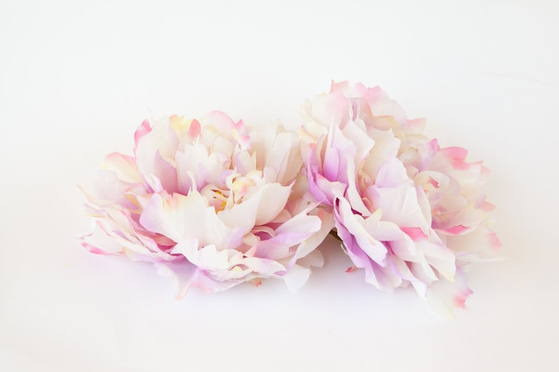 ITEM 0599 Artificial Silk Flower EXTRA LARGE Ivory and Pink Tones Peony 7 inches