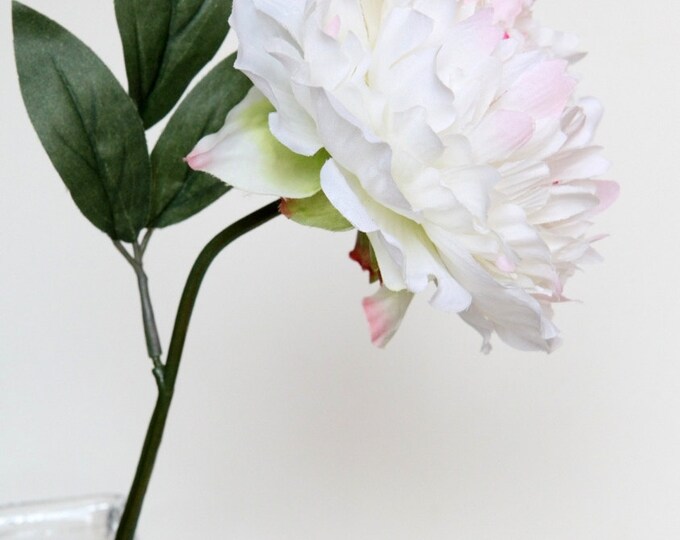 Silk Flower on Stem White With Pink Peony on Stem 17 Etsy
