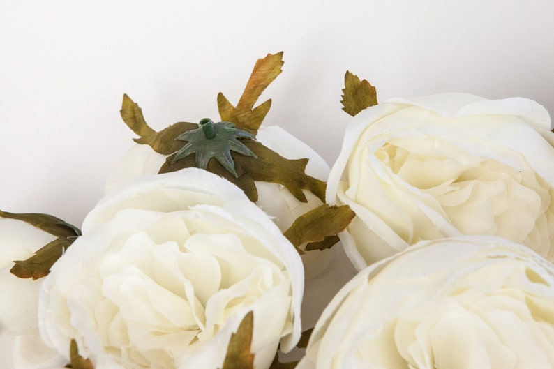 Set of 9 Small to Large Cabbage Roses in Ivory White Silk Artificial Flowers read description ITEM 01004 image 4