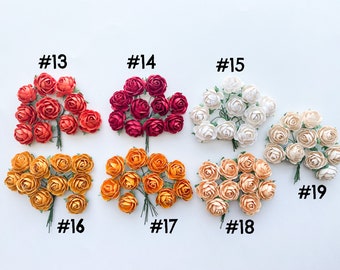 Summer Tones Budded Mulberry Paper Flowers - CH00SE COLOR - White Paper Flowers, Gold, Red Paper Flowers - Paper Roses