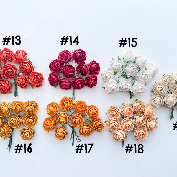 Summer Tones Budded Mulberry Paper Flowers - CH00SE COLOR - White Paper Flowers, Gold, Red Paper Flowers - Paper Roses