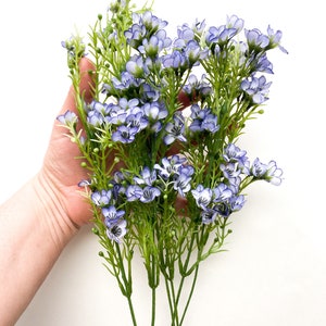 6 Stems Wax Flower Mini Flowers in Purple plus Foliage - Artificial Flowers, DIY Bouquet Flower Crown Supplies - ITEM 01170