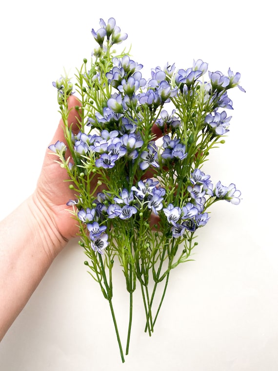 6 Stems Wax Flower Mini Flowers in Purple Plus Foliage Artificial Flowers,  DIY Bouquet Flower Crown Supplies ITEM 01170 