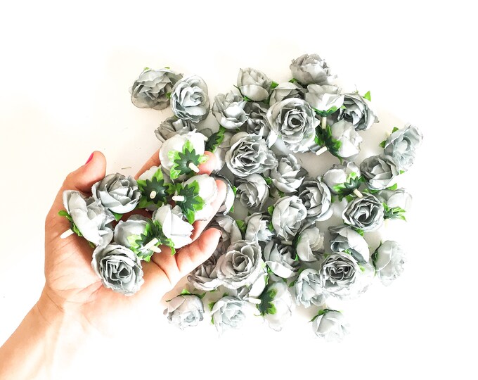 50 Mini Roses in Gray BULK SMALL Artificial Roses See Description ITEM