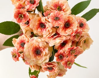 Small Pompon Roses in Peach Tones - Primroses - Small Bunches/Bouquet of Primrose Flowers - Artificial Pompon Roses, Peach Rose