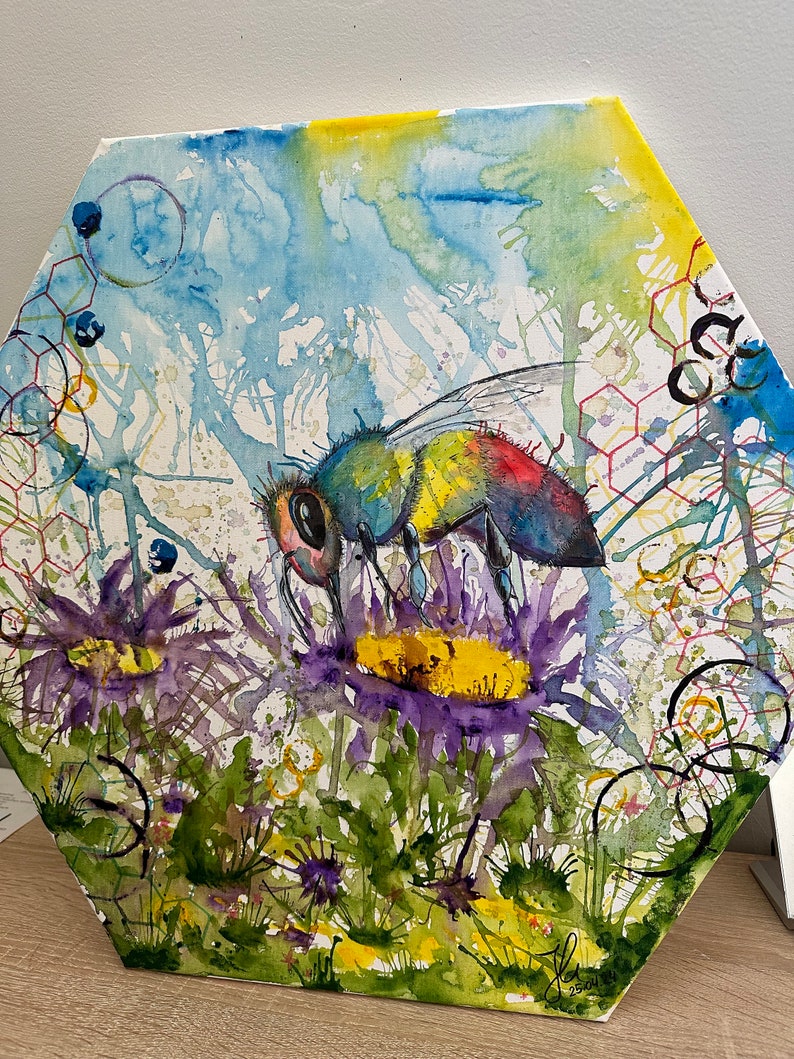 Bee, honey bee on canvas with acrylic image 2