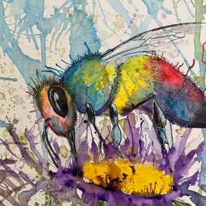 Bee, honey bee on canvas with acrylic image 1