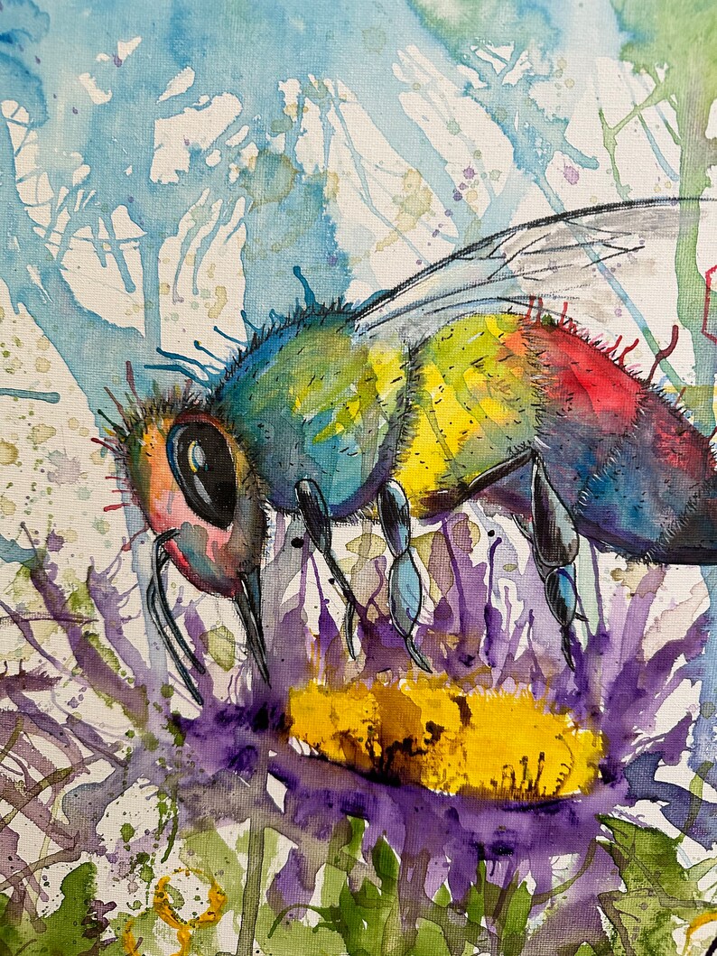 Bee, honey bee on canvas with acrylic image 1