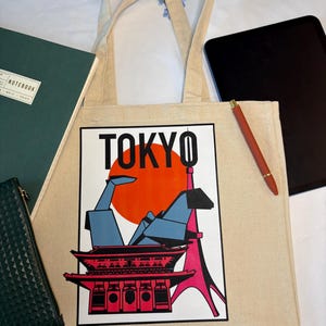 Retro Tokyo Origami Tote Bag, Unique Japanese Tote Bag, Kaiju Tote Bag