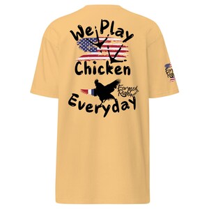 Farmed Right Shirt, American Chicken T-shirt, Rooster Flag Shirt, Country Music Festival T-shirt, Mens Heavyweight Tee Shirt