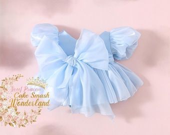 Mono corto azul claro brillante para sesión de fotos de cumpleaños, conjunto de cumpleaños, vestido de princesa