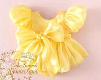 Yellow Shimmer Cake Smash Romper, Birthday Outfit, Princess birthday dress, summer baby girl birthday romper