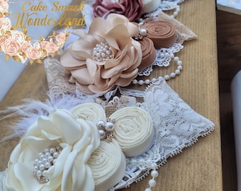 Couture floral Baby Girl Headband, flower girl headband, fancy baby bow headband, newborn headband, toddler girl vintage flower headband