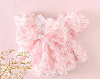 Rosa Schleifen Chiffon Romper, Baby Mädchen Geburtstag Outfit, Prinzessin Cake Smash Kleid