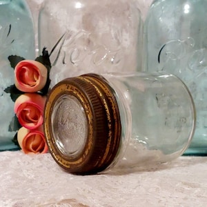 kerr glass insert lid metal band round half pint antique canning fruit mason jar cottagecore display collectible rustic kitch decor she shed image 1