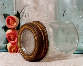 kerr glass insert lid metal band round half pint antique canning fruit mason jar cottagecore display collectible rustic kitch decor she shed